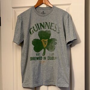 Guinness Heather Gray Tee with Green Shamrock & Gold Harp Graphic